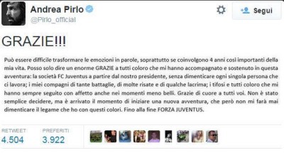 addio alla Juve twt Andrea Pirlo