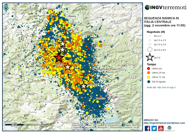 La mappa della sequenza sismica dal 24 agosto